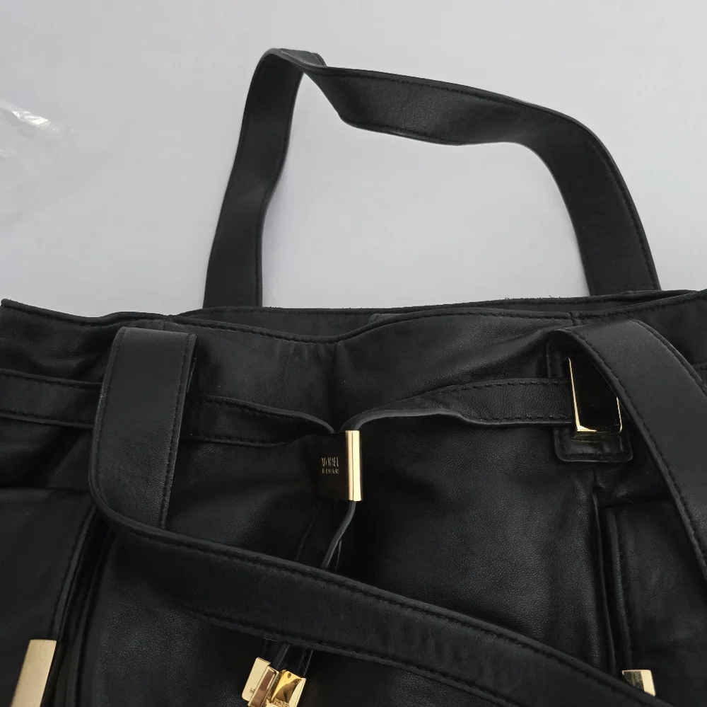 Michael Kors Black Leather Hobo Tote with Gold Hardware